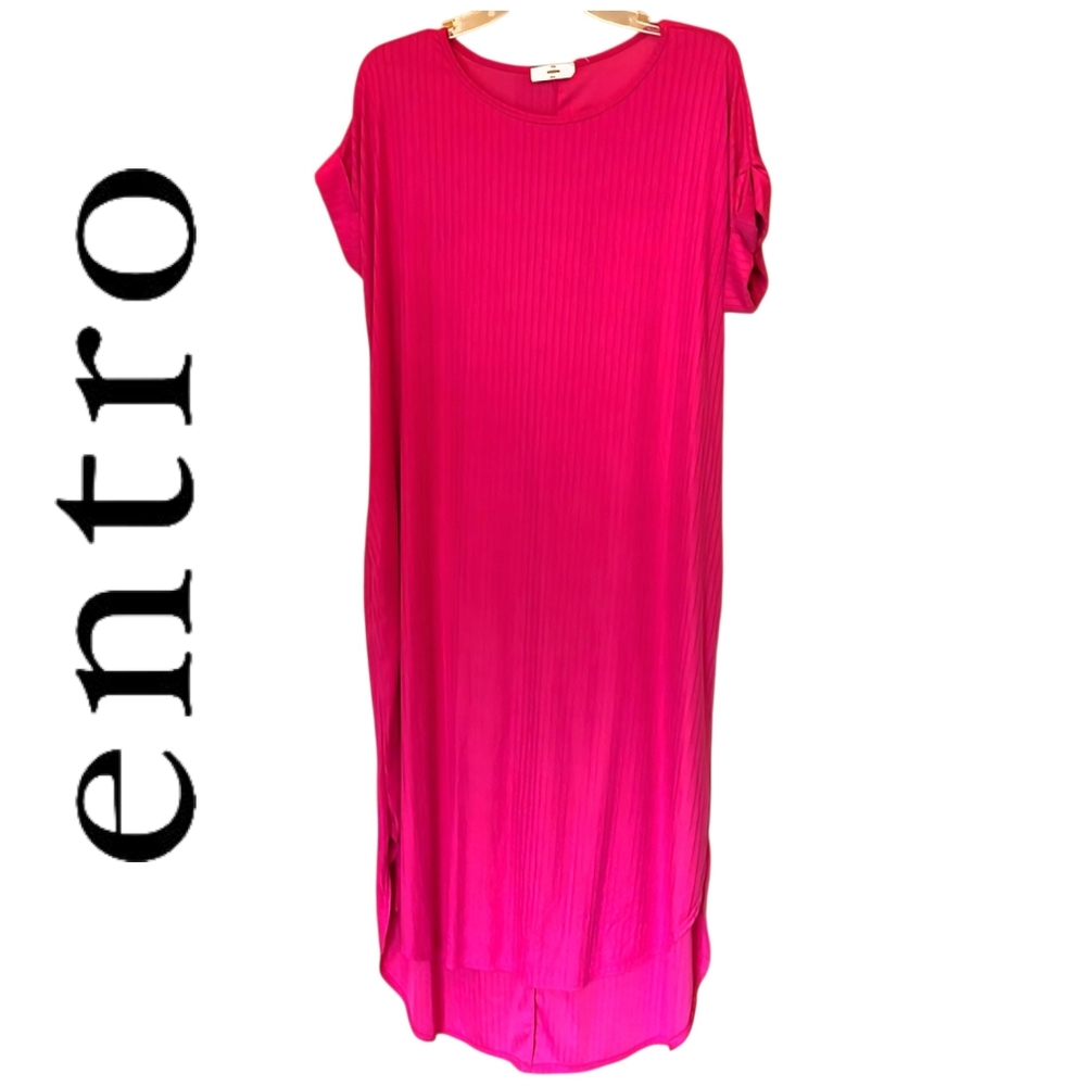 Entro Pink Short Sleeve Ribbed Maxi Dress 1X EUC